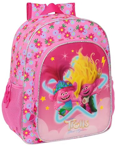 Safta TROLLS 3 Schulrucksack, Kinderrucksack, anpassbar an den Kinderwagen, ideal für Schulkinder, bequem und vielseitig, Qualität und Widerstandsfähigkeit, 32 x 12 x 38 cm, Rosa, Rosa, Estándar,