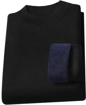Maglione da uomo a collo alto in pile caldo pullover lavorato a maglia tinta unita slim fit basic casual maglione, Collo a lupetto nero, 4XL