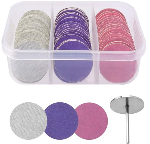 Treki 60 Stück Pediküre-Schleifscheiben 25 mm, runde Sandschale, Fuß-Schleifscheibe mit Achse 180 # für Elektro-Pediküre-Werkzeug, abgestorbene Haut und Allos