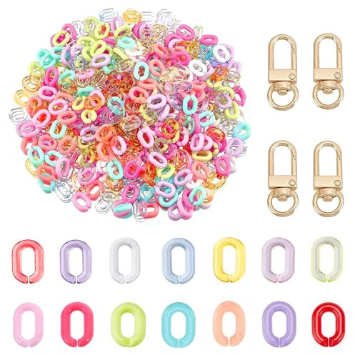 XCSJ 284 Stück Acryl Kunststoff Kettenringe Ovale Acryl Verbindungsringe Acryl Glieder Twist Quick Link Verbinder für Taschengurt, Schmuck, DIY(Mit 4 Karabinerhaken Metal) (14 Farben)