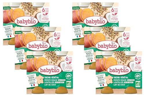 BABYBIO - Petits pots - Hachis végétal - Patate douce Lentilles Lait de coco - 6+ mois - 2 x 200g - BIO - Lot de 6