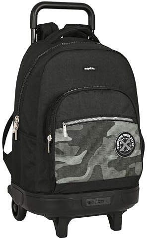 Safta - Mochila Grande con Ruedas, Compacta, Extraíble, Ideal para Niños de Diferentes Edades, Cómoda y Versátil, Calidad y Resistencia, 33x22x45 cm, Color Negro