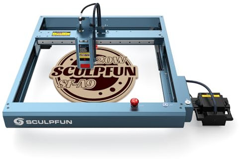 SCULPFUN SF-A9 20W Laser Graviermaschine mit Air Assist, 36000mm/Min, Handy APP Offline Gravur, Temperatur salarm, Flammenalarm, lasergravur maschine für Holz Metall, Acryl, Leder, 400x400mm