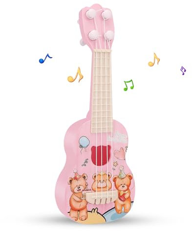 Kinder Ukulele 26cm Gitarre Spielzeug mit 4 verstellbaren Saiten Mini Musikinstrument Early Educational Acoustic Spielzeug für Kleinkinder Anfänger Geschenk (Bär)
