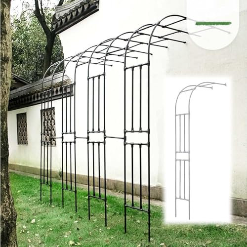 Gartenbogen mit Pflanze, schwarz, Metall, halber Bogen, für den Außenbereich, Garten, Wand, Rankgitter, Torbogen, Kletterrosen, Reben, Stützregal, weiß, einfache Montage (Größe: 220 x 240 cm, Farbe: