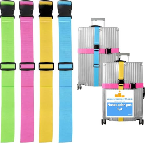 12x Kofferband Set farbig - Koffergurt besonders auffällig - Gurtband für Koffer & Gepäck - Luggage Strape