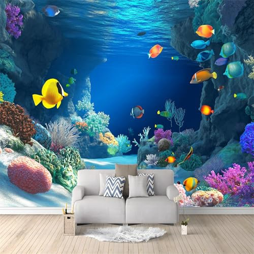 Wallpaper for Walls Roll Wallpaper Underwater Scene Corals Fish Decoration Kids Room Girls Bedroom Dorm 3D Effect Wallpaper Wet Removable, Colorful Paste The Paper 78.7 x 55.1/200 x 140 cm(WxH)