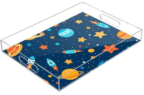 Bandeja acrílica transparente con asas, rectangular, 30,5 x 40,6 cm, impermeable