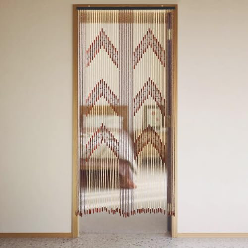 DSYOGX 190 x 90cm Perlenvorhang Türvorhang aus Bambus und Holz Vintage Chinesischer Stil Holzvorhang Fadenvorhang Insektenschutz für Balkontür, Küchentür, Arbeitszimmertür
