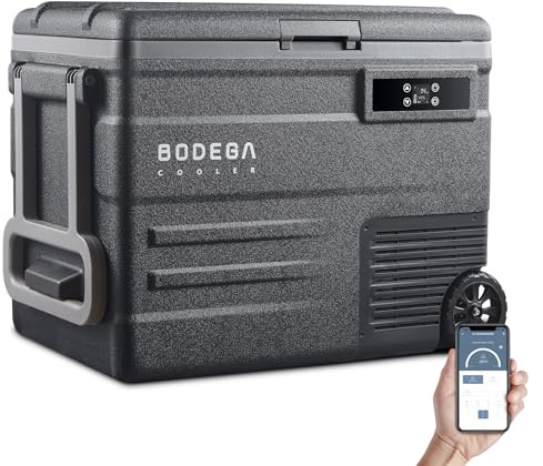 BODEGA COOLER Réfrigérateur de voiture de 12 V, 55 l avec roues, congélateur portable pour camping-car, zone unique, contrôle par application WiFi, refroidisseur de voiture de 15,6 °C à 20 °C, 12/24 V