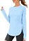 Langarmshirt Damen Sport Oberteil für Damen Workout Shirts Frauen Langarm Yoga Tops Sport Laufshirt Atmungsaktives Sportliches Slim Fit Hellblau M