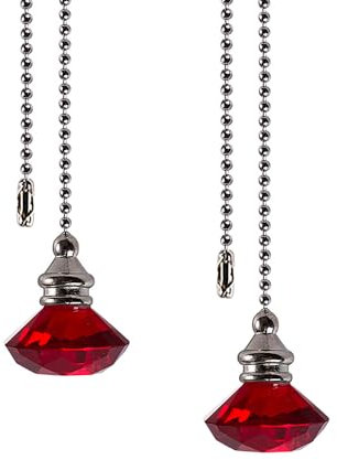 Light Pull Chain Extension, 2 Pcs 50cm Crystal Ceiling Fan Pull Chains, Ceiling Light Fan Switch Cord Pull Handle Weight Pull Cord for Bathroom Toilet Light, Red