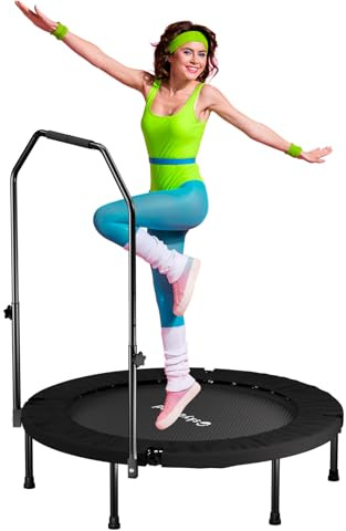SkyBound Rebounder Trampoline for Adults - Indoor Mini Trampoline with Bar, Fitness Rebounder with 3 Adjustable Foam Handles, Exercise Trampoline for Adults Indoor/Garden Workout