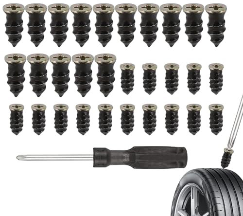 Hsyadazi 30 chiodi di riparazione pneumatici – Kit di riparazione pneumatici vuoto con chiodi in gomma e cacciavite per auto, moto e bicicletta (2 misure, senza tubi)