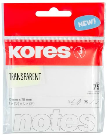 Kores Transparente Haftnotizen, 75 x 75 mm im Block à 75 Blatt im Polybag | Lässt sich leicht auf jeder Oberfläche mischen, ultra-klar und abnehmbar, Schreibwaren, Bürozubehör, Revisionsbedarf