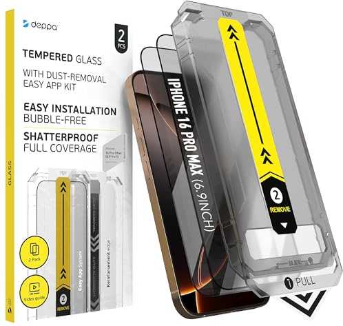 Deppa | Lot de 2 | Pour iPhone 16 Pro Max (6.9) Verre Trempé avec Kit de pose facile | Anti-Poussière & Anti-Bulles | Résistant aux Chocs | Couverture Complète |