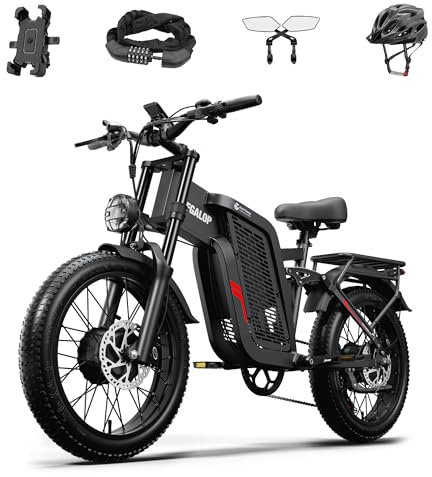 Lohang Bicicletta elettrica per adulti, potente doppio motore, batteria agli ioni di litio da 52 V 24 Ah, pneumatici larghi da 20 pollici, doppi freni a disco idraulici, sospensioni complete, bici