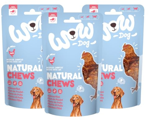 WOW Dog Hühnerfilet 3 x 250g | für natürliche Zahnpflege & Beschäftigung
