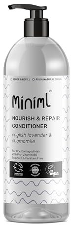 Miniml Natural English Lavender and Chamomile Conditioner - Nourish and Repair - For Dry, Damaged Hair with Pro-Vitamin B5 - Sulphate and Paraben Free, Vegan and Cruelty Free - 1L Bottle