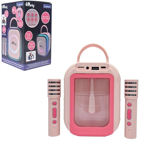 LEXIBOOK Wireless Karaoke Speaker, BTC030PK | 2 wireless mics, rechargeable battery, portable design, pink