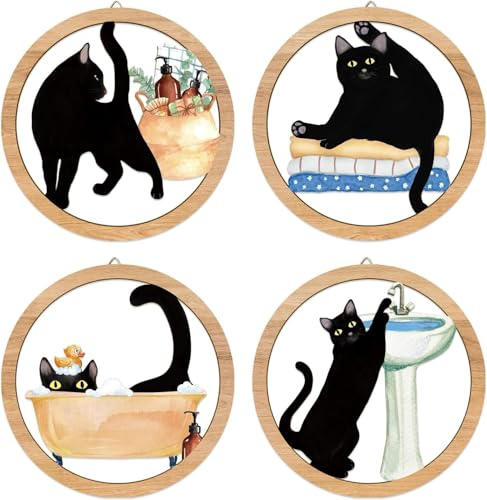HPNIUB Funny Cats In The Bath Bathroom Sign Toilet Powder Room Decor
