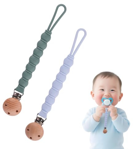 Catenella Ciuccio, 2 Pezzi Catenella Portaciuccio, Catenella Ciuccio Silicone, Porta Ciuccio Femmina, Senza BPA, Progettazione Integrata per Ragazzi e Ragazze(Blu Cambridge + Azzurro)