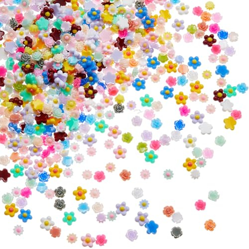 SUPERFINDINGS 600 Stück 3 Stile Blumen Harzanhänger Flache Harzblumen Anhänger Perlen Für Bastelarbeiten DIY Winzige Cabochons Verzierungen Für DIY Scrapbooking Haarspangen Dekorationen