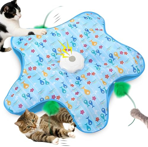 Voarge Cat Toys, Interactive Cat Toy for Indoor Cats, Hide and Seek for Indoor Adult Cats and Kitten, 5 Holes Hide and Seek Mat Mouse Catching Game for Adult Cats and Kittens