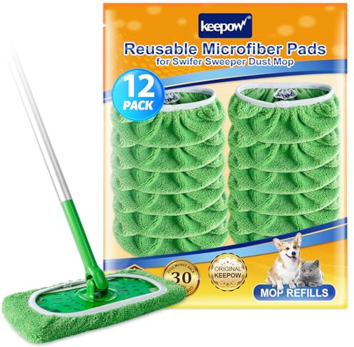 KEEPOW 12er Wiederverwendbare für Swiffer Bodentücher - mit Wäschebeutel | Mikrofaser, 4× Reinigungskraft - passender Ersatz für Swiffer Feuchte Bodentücher, nass & trocken, entfernt schnell Flecken