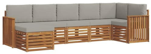 vidaXL Sofagarnituren 7 pcs Natürlich und Hellgrau Massivholz Akazie, Moderner Garten-Sofa, Robustes Lounge-Set, stylische Möbel für gemütliches Terrassen-Sitzen