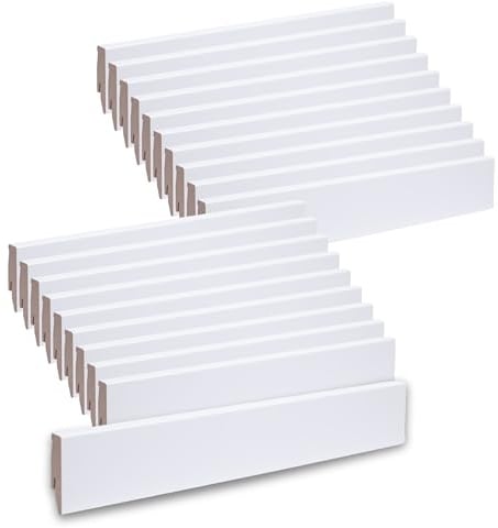 Leiste24 Sockelleisten Paket 52 Meter Weiß 60 mm | 20 MDF Fußleisten mit Kabelkanal und Clipfräsung | Weiße Dekor-Sockelleisten 2600 mm | Für Laminat, Vinyl, Parkett und Fliesen