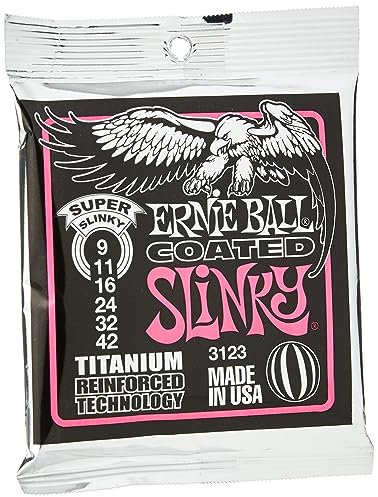 Ernie Ball Super Slinky RPS - Cuerdas para guitarra eléctrica, titanio, revestidas, calibre 9-42