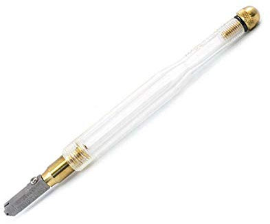Toyo Taglierino per vetro lubrificato, angolo di taglio 138°, testa sottile, manico in plastica trasparente, TC 1P