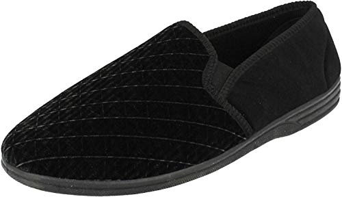 Mens Black Velour Twin Gusset Slipper - Kevin - Black - size UK Mens Size 12