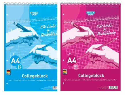 2x Collegeblock DIN A4 für Rechts & Linkshänder je 1x liniert & kariert