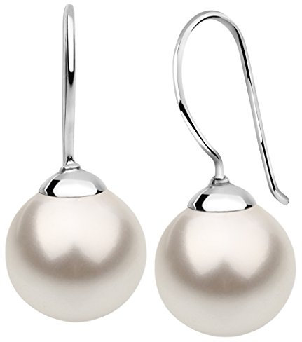 Nenalina Ohrringe Silber 925 Damen Ohrhänger mit Glas Perlen 12 mm Weiß