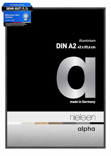 nielsen Bilderrahmen, 42 x 59,4 cm (A2), Aluminium, Grau glanz, Posterrahmen zum Aufhängen im Hoch- & Querformat, Echtglas, Alpha