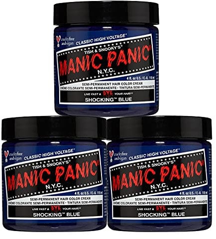 Manic Panic Shocking Blue Classic Creme, Vegan, Cruelty Free, Semi Permanent Hair Dye 3 x 118ml