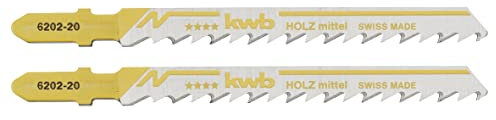 kwb Jigsaw Blades for Wood Made Of Flexible Hcs Steel With Single-Cam Shank (T-Shank), Single tooth, Optimum Sawdust Transport, Long-Lasting Sharpness, Polished Surface, for Fine Cuts