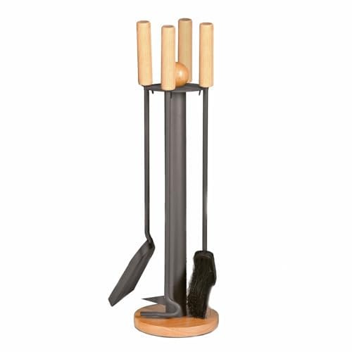 raik 21.02.717.2 Kaminbesteck, 4-teilig, anthrazit beschichtet, Holzgriffe, 64cm