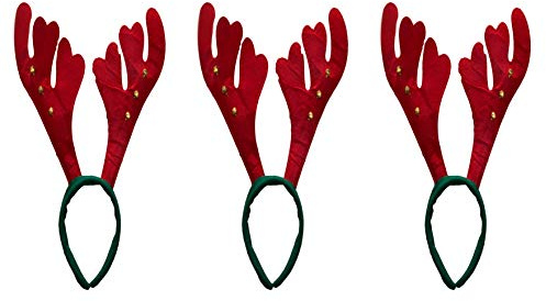 Ciffre 3 er Set Weihnachtsmützen - Geweih Grün mit Glöckchen
