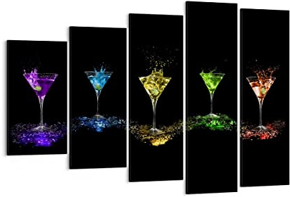 Bilder auf Leinwand 150x100cm Leinwandbild Cocktail trinken Alkohol Glas Groß XXL Wanddeko Bild Schlafzimmer Set 5 teilige Wandbilder Dekoration Wohnzimmer Canvas Wand Kunstdruck Art EG150x100-0442