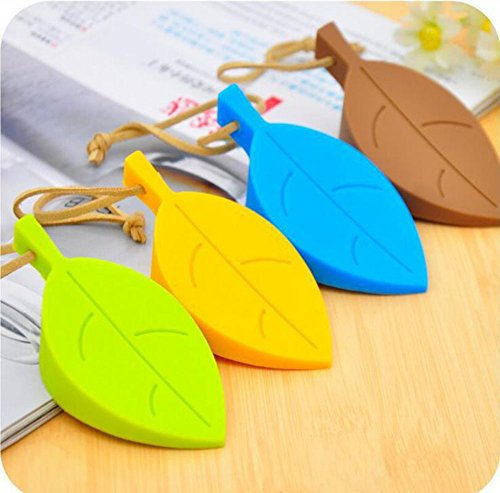 MINGZE Flexible Non-Slip Heavy Duty Leaves Wedge Silicone Door Stopper Finger Protector-Door Stops Set of 4 Packs for Home Office-Yellow Brown Blue Green