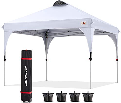 ABCCANOPY 2.5x2.5M Pavillon wasserdicht Pop-Up Gartenpavillon Festival Sonnenschutz Outdoor Baldachin Super Compact Canopy mit Rolltragetasche Bonus 4X Gewicht Taschen,4XSeile 4XPfähle,Weiß(ABC-SHJQ)