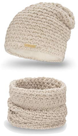 Mikos* Winter Kombi Set aus Winter Schal und passender Strickmütze/Beanie (690) (Beige)