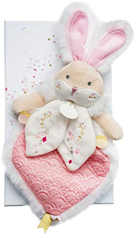 DOUDOU ET COMPAGNIE - Doudou Lapin - Collection Lapin de Sucre - 20 cm - Rose Beige et Blanc - Matière Douce - Cadeau Naissance Mixte - Jolie Boîte Cadeau - Compagnon Parfait pour Bébé - DC3489