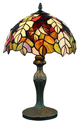Tokira Lampe de Table Tiffany Jaune 12 Pouces, Rétro Feuilles Vitrail Abat-jour, Lampe Pour le Salon Chambre Style Simple