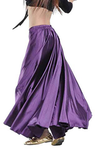 GladiolusA Gonna per Danza del Ventre,Lunga,in Raso,Cintura Elastica,da Donna,per Costumi E Danzatrici Professioniste Viola Scuro Vita:64-104CM