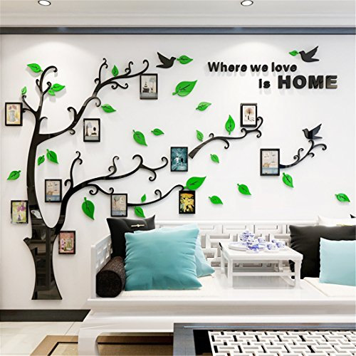 Wandtattoo Baum 3D DIY Wandaufkleber Family Stammbaum Fotowand Baum Wandtattoo Wall Sticker mit Bilderrahmen Foto Wandsticker Wanddeko Deko Wohnzimmer Schlafzimmer (Grun Rechts,XXL)