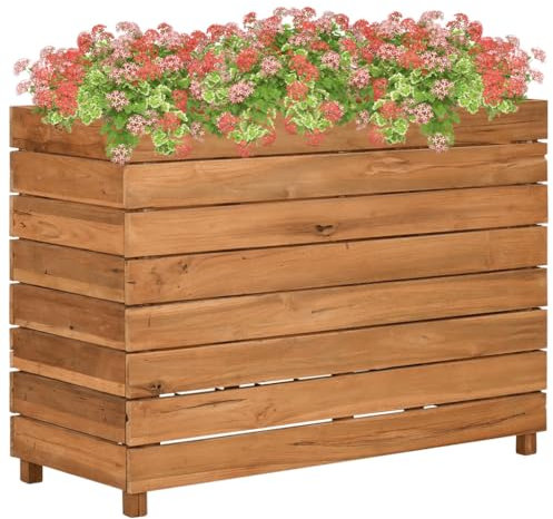 vidaXL Hochbeet Blumenkasten Pflanzkübel Pflanzkasten Gemüsebeet Pflanzbeet Gartenbeet Blumenkübel Garten 100x40x72cm Altholz Teak Stahl